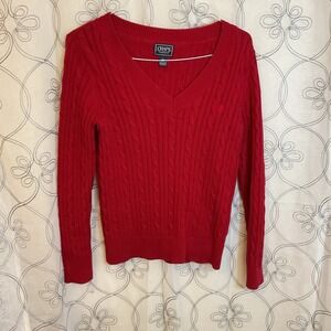 Ladies Chaps Classic Red V-Neck Sweater Long Sleeve Size Large